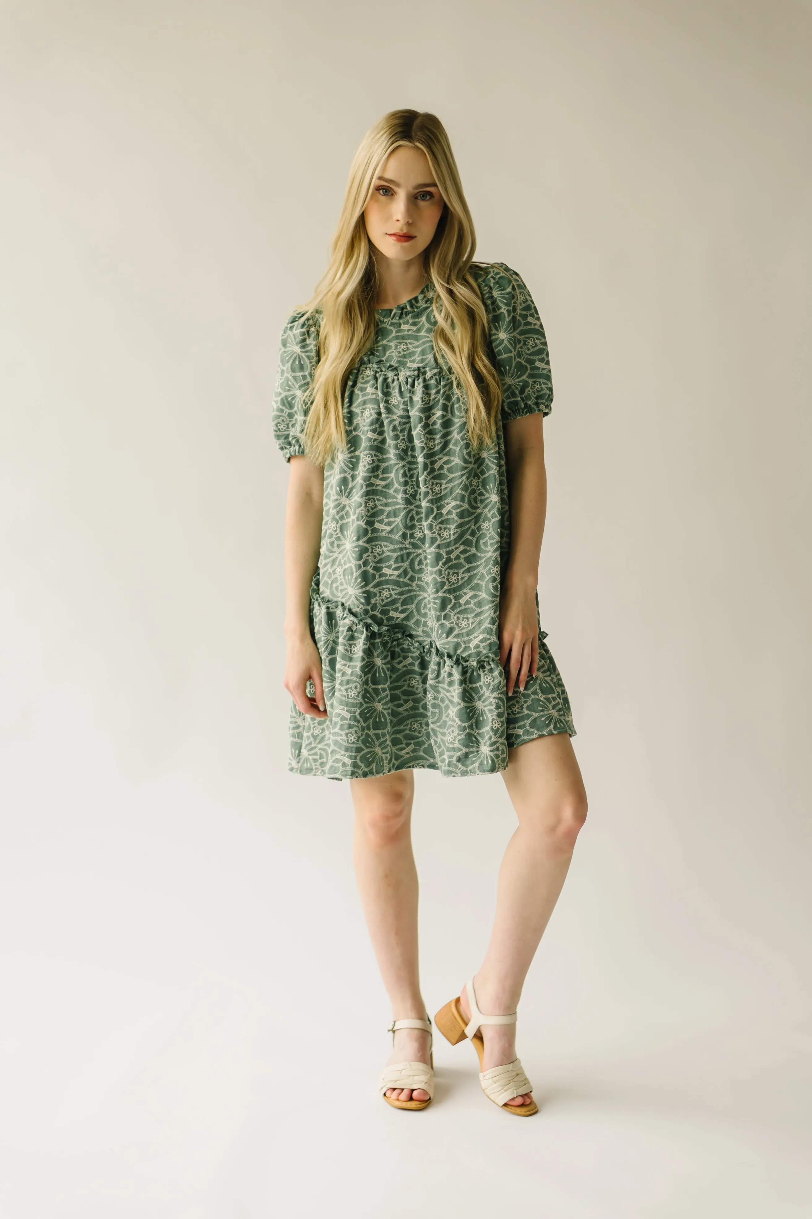 The Enfield Asymmetrical Embroidered Dress in Green