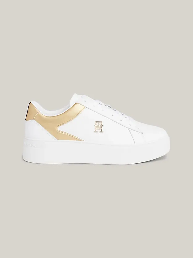 TOMMY HILFIGER Leather Platform Trainer White/Gold