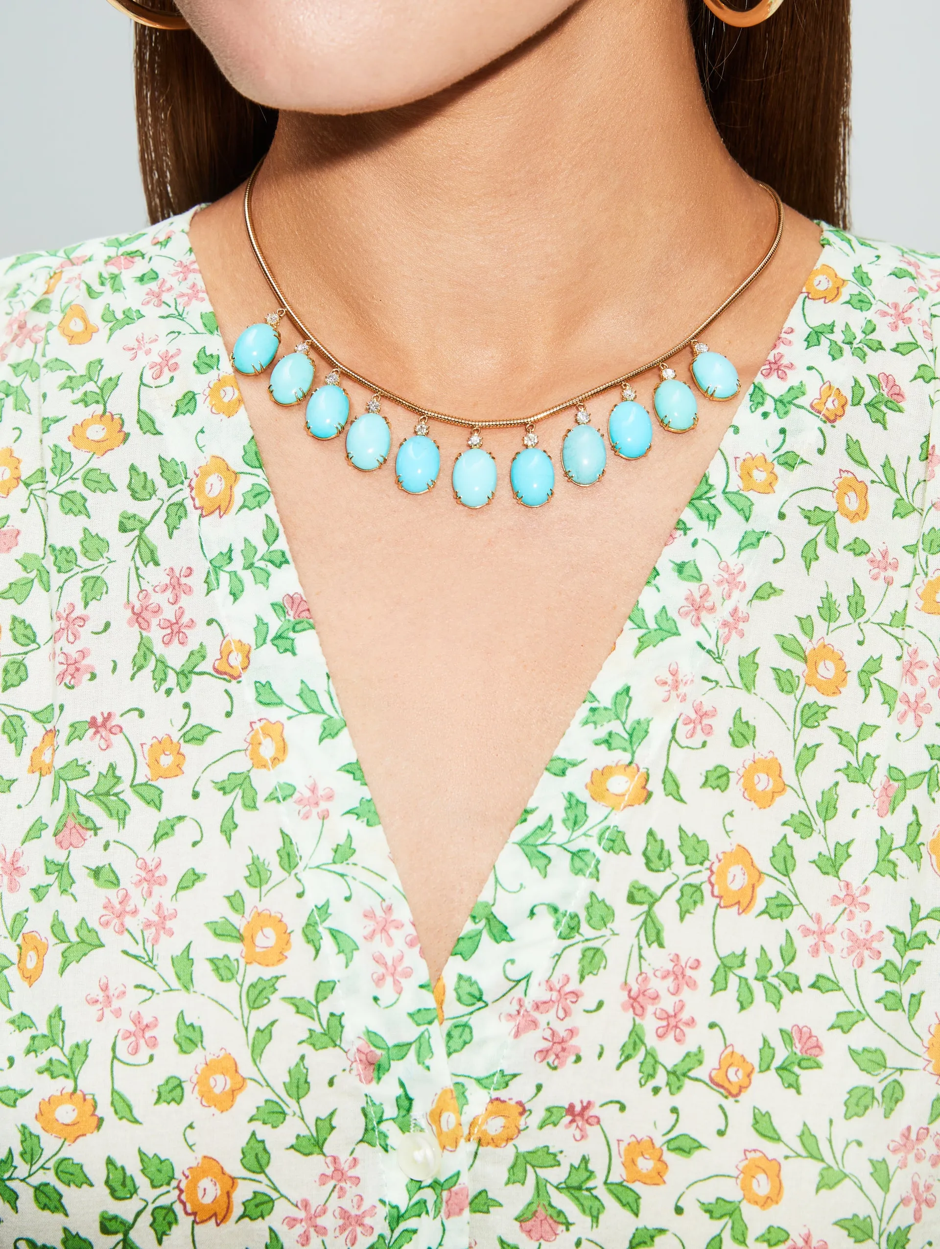 Turquoise & Diamond Fringe Necklace