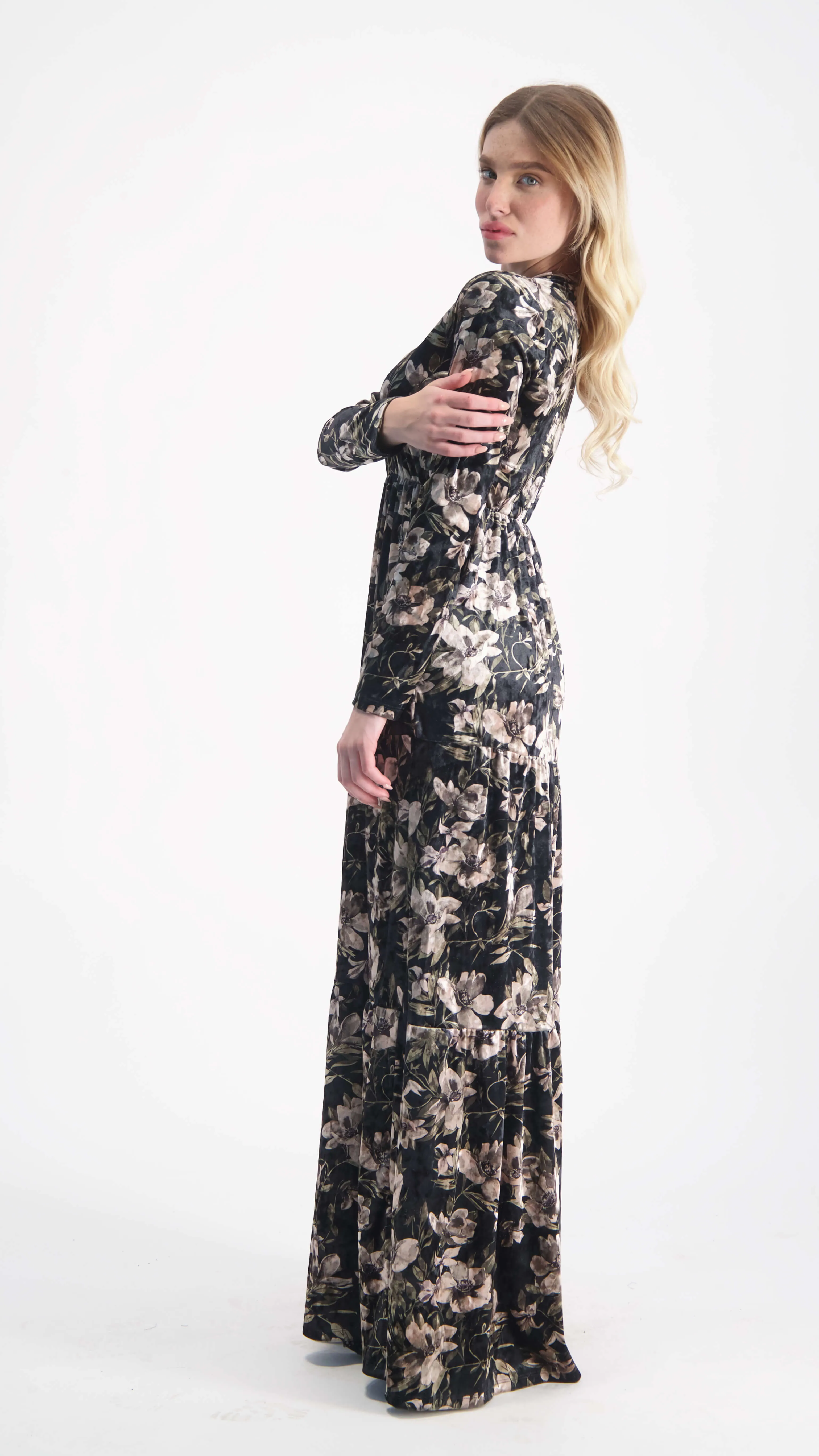 Velvet Maxi Layers Dress / Flowers