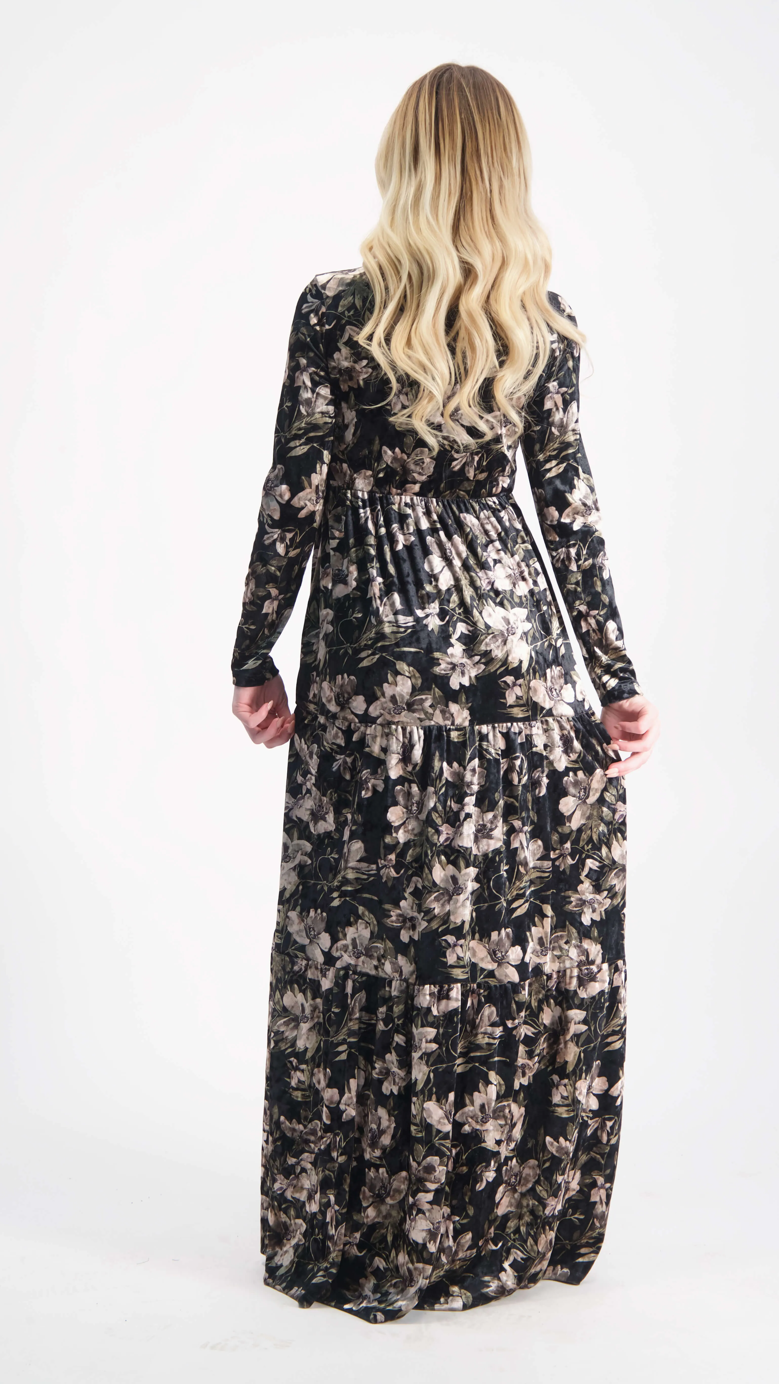 Velvet Maxi Layers Dress / Flowers