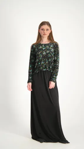 Velvet Maxi Nursing Dress / Green Flowers