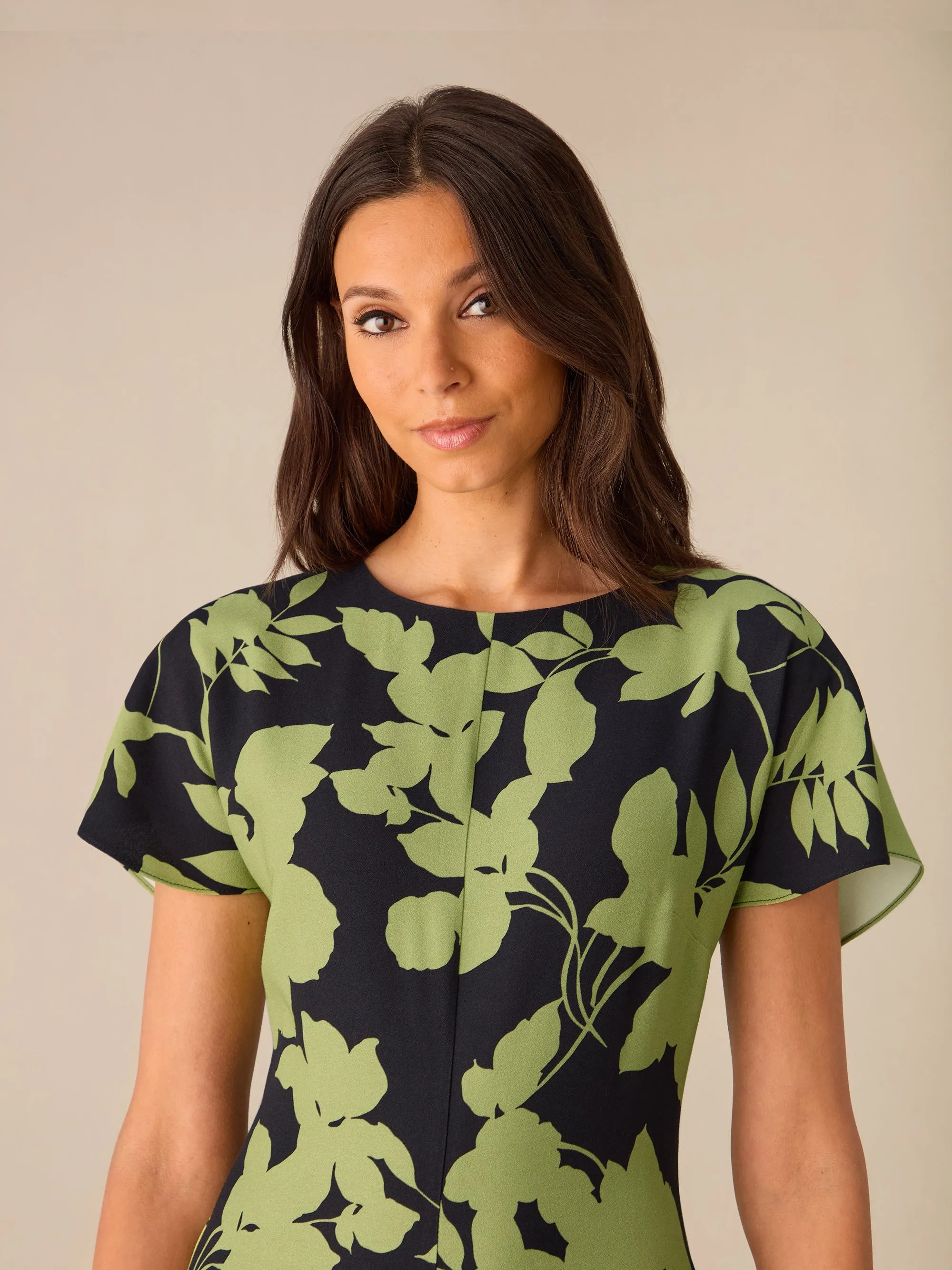 Victoria Green Floral Print Flutter Sleeve Dress