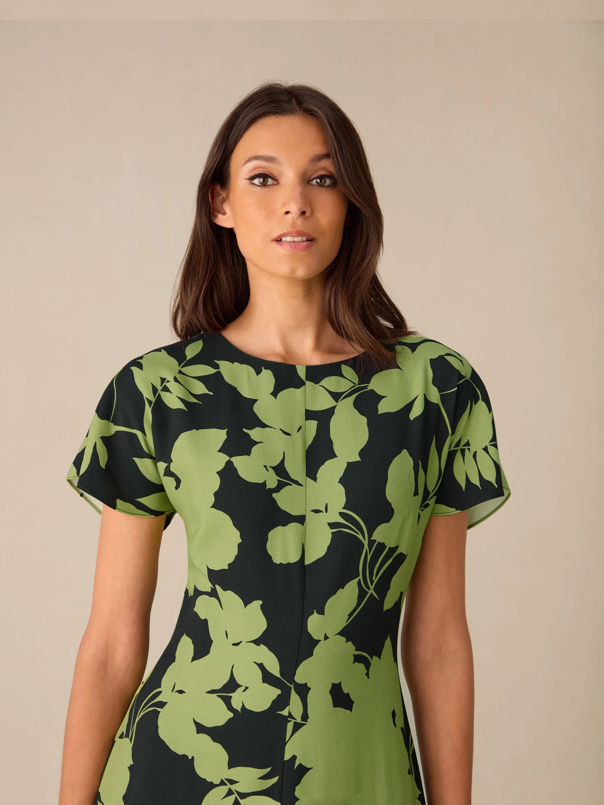 Victoria Green Floral Print Flutter Sleeve Dress