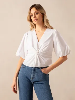 White Cotton Twist Front Blouse