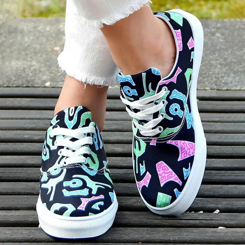 Women's Fashion Casual Daily Print Lace-up Flat Sneakers