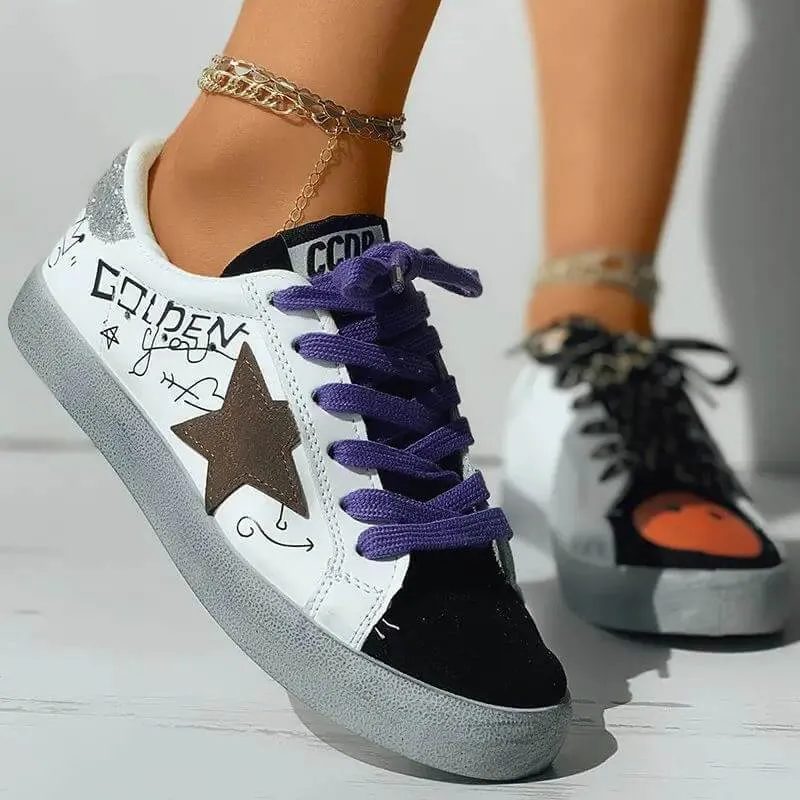 Women's Fashion Daily Graphic Star Striped Print Lace-up Sneakers